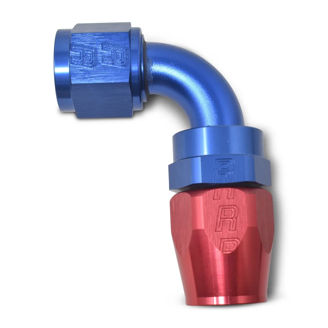 610180 – RUSSELL/EDEL Hose End Fitting, -10 AN Hose -10 AN Outlet 90 Degree Anodized Red/Blue Aluminum Single